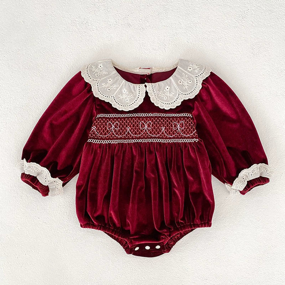 MyKids-USA® Baby Girls Long-sleeved bodysuit or Dress – Princess Sister Matching with Hollow-out Collar