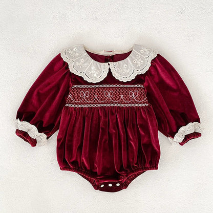 MyKids-USA® Baby Girls Long-sleeved bodysuit or Dress – Princess Sister Matching with Hollow-out Collar