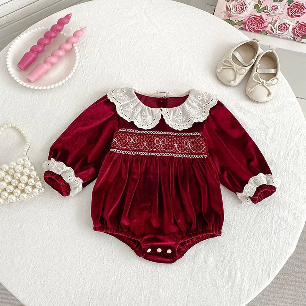 MyKids-USA® Baby Girls Long-sleeved bodysuit or Dress – Princess Sister Matching with Hollow-out Collar