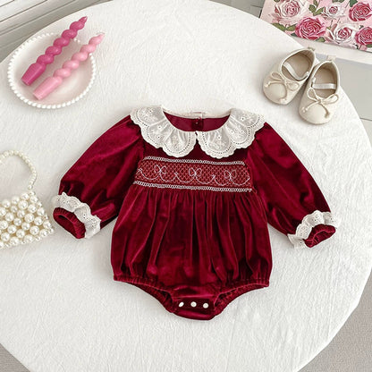 MyKids-USA® Baby Girls Long-sleeved bodysuit or Dress – Princess Sister Matching with Hollow-out Collar