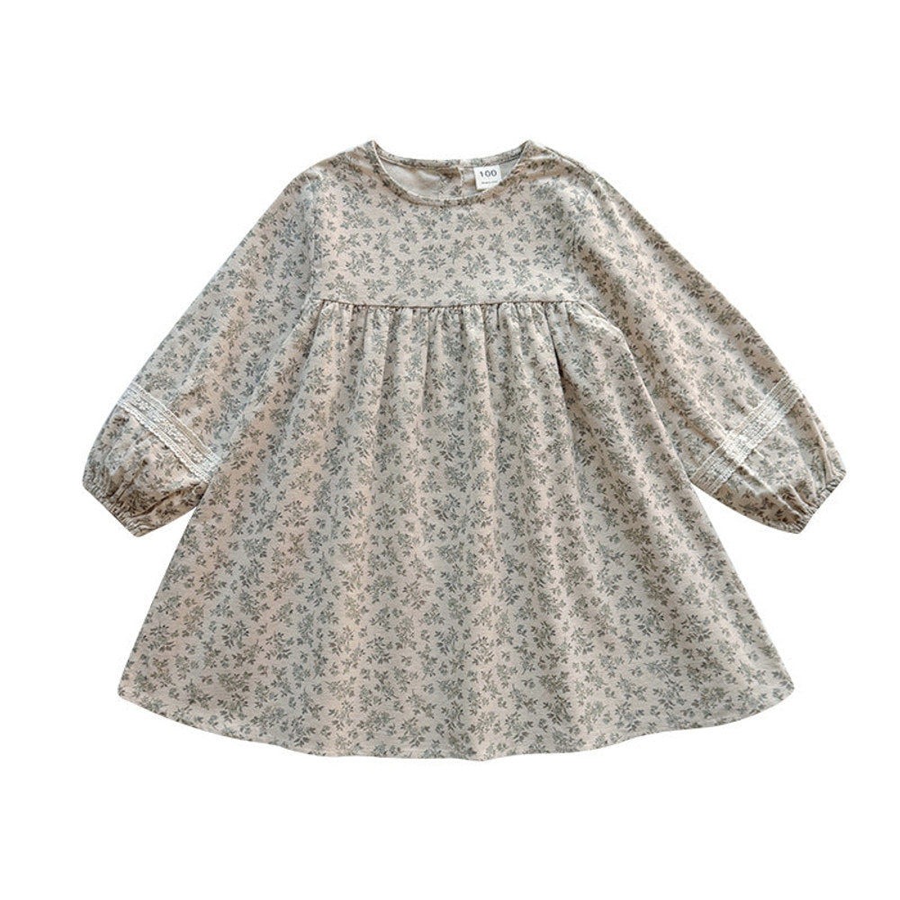 MyKids-USA® Girls Cute Flowers and Lace Embroidery Pattern Long Sleeves Crew Neck Dress