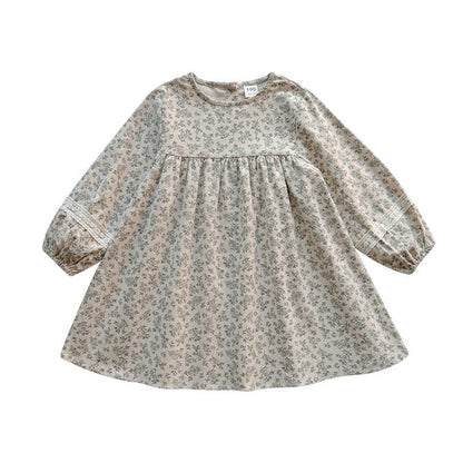 MyKids-USA® Girls Cute Flowers and Lace Embroidery Pattern Long Sleeves Crew Neck Dress
