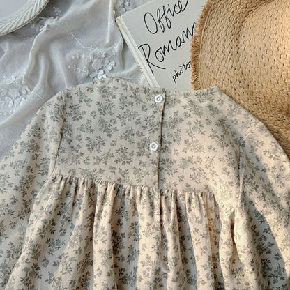 MyKids-USA® Girls Cute Flowers and Lace Embroidery Pattern Long Sleeves Crew Neck Dress