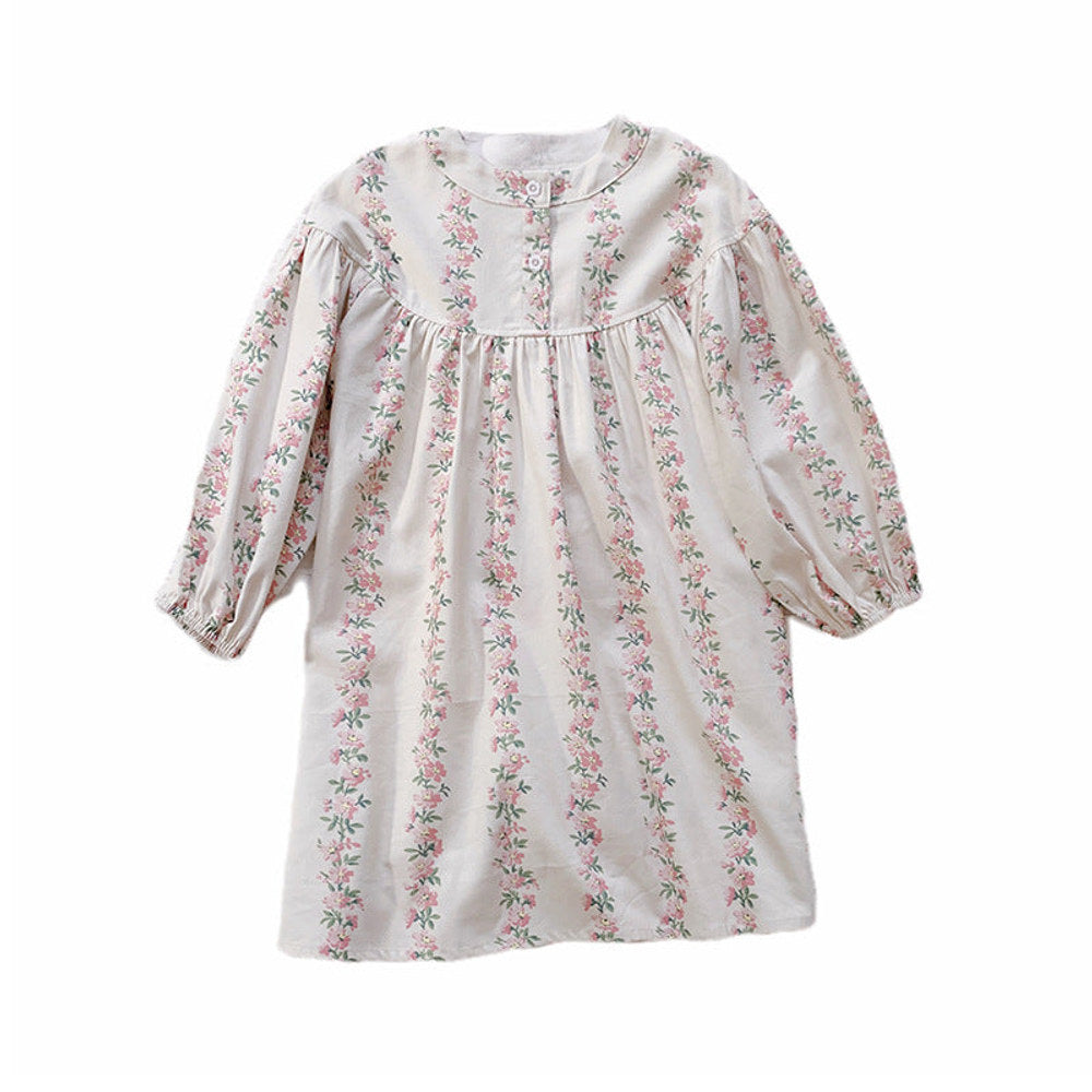 MyKids-USA® Girls Cute Flowers Striped Pattern Long Sleeves Crew Neck Loose Dress