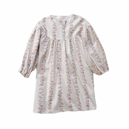 MyKids-USA® Girls Cute Flowers Striped Pattern Long Sleeves Crew Neck Loose Dress