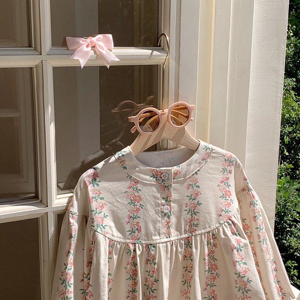 MyKids-USA® Girls Cute Flowers Striped Pattern Long Sleeves Crew Neck Loose Dress