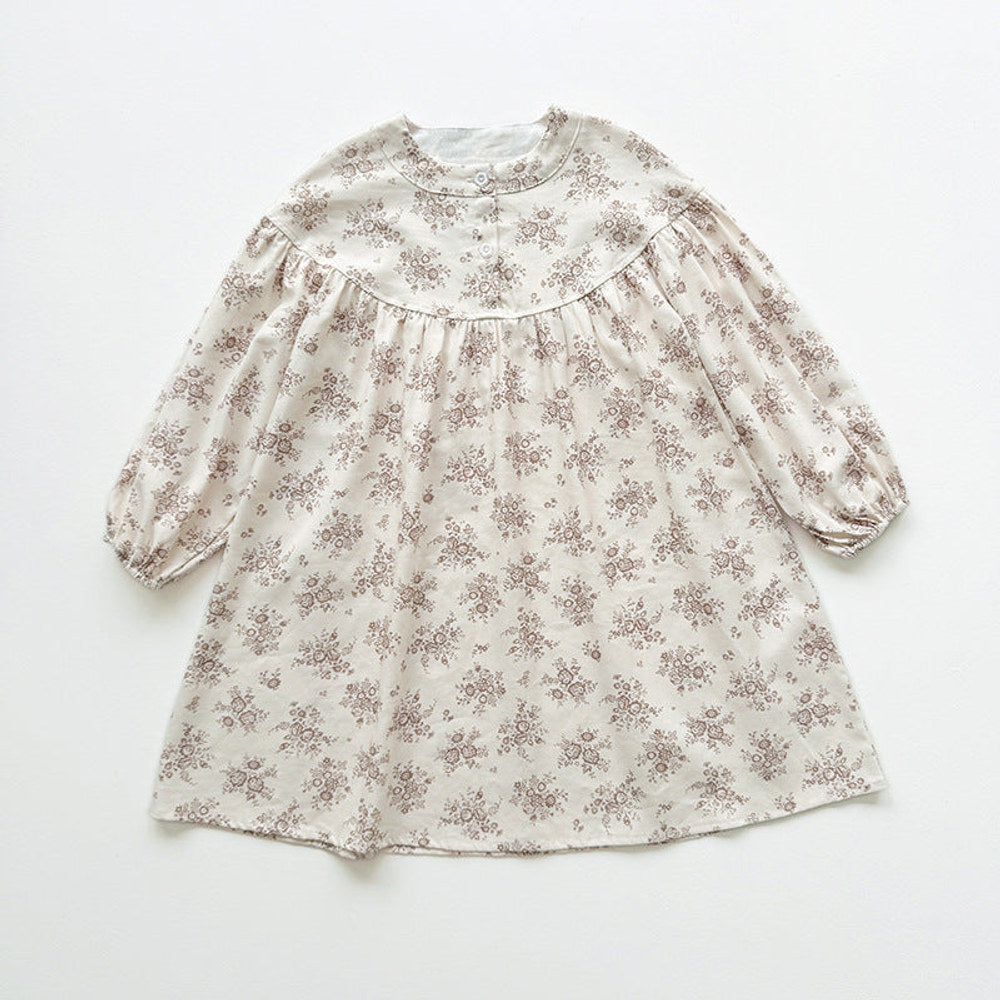 MyKids-USA® Girls Cute Flowers Pattern Long Sleeves Crew Neck Casual Loose Dress
