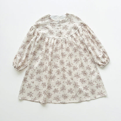 MyKids-USA® Girls Cute Flowers Pattern Long Sleeves Crew Neck Casual Loose Dress