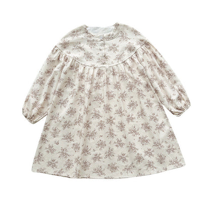 MyKids-USA® Girls Cute Flowers Pattern Long Sleeves Crew Neck Casual Loose Dress