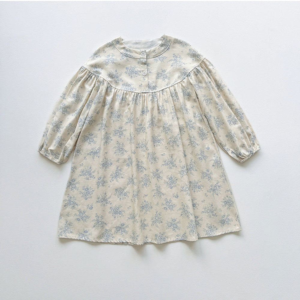 MyKids-USA® Girls Cute Flowers Pattern Long Sleeves Crew Neck Casual Loose Dress