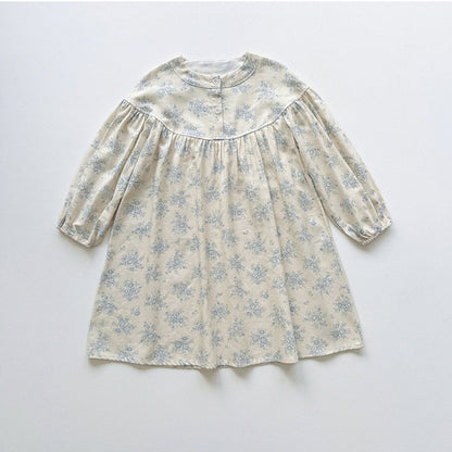 MyKids-USA® Girls Cute Flowers Pattern Long Sleeves Crew Neck Casual Loose Dress