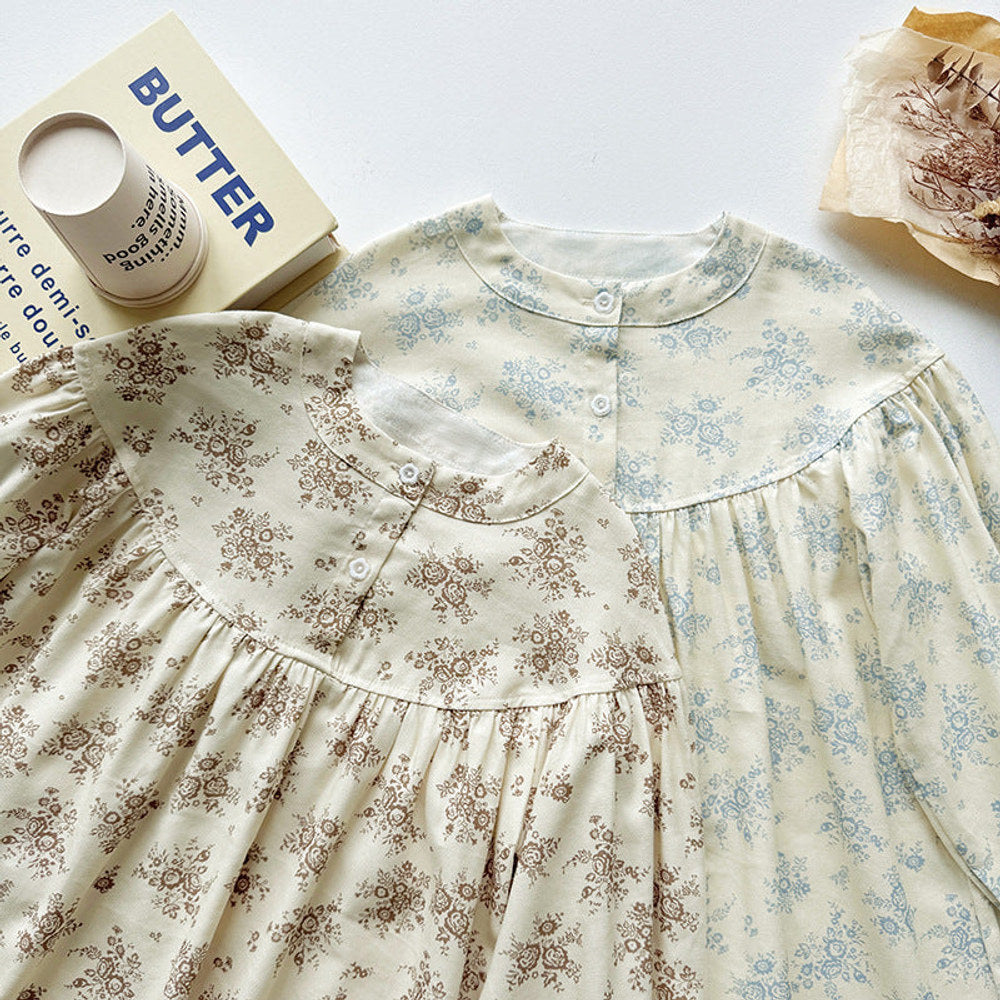 MyKids-USA® Girls Cute Flowers Pattern Long Sleeves Crew Neck Casual Loose Dress