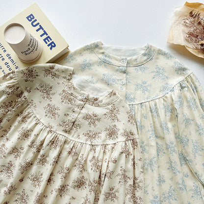 MyKids-USA® Girls Cute Flowers Pattern Long Sleeves Crew Neck Casual Loose Dress