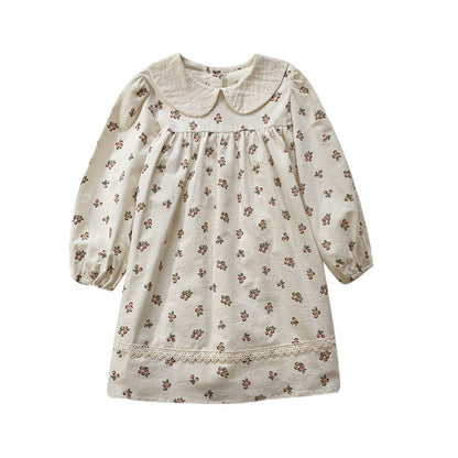 MyKids-USA® Girls Cute Cherry Pattern Long Sleeves Dress with Peter Pan Collar