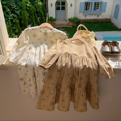 MyKids-USA® Girls French Style Cute Flowers Pattern Long Sleeves Dress
