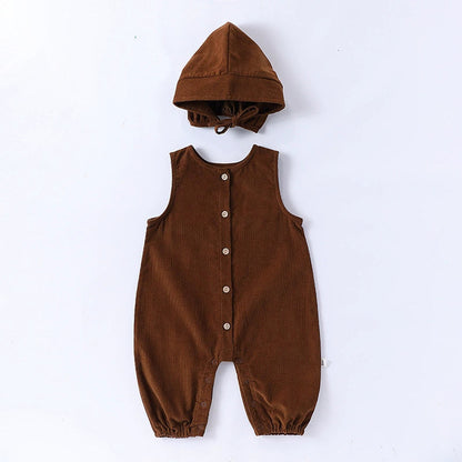 MyKids-USA® Baby Unisex Sleeveless Single Breasted Rompers Overalls with Hat