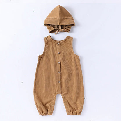 MyKids-USA® Baby Unisex Sleeveless Single Breasted Rompers Overalls with Hat
