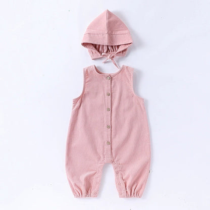 MyKids-USA® Baby Unisex Sleeveless Single Breasted Rompers Overalls with Hat
