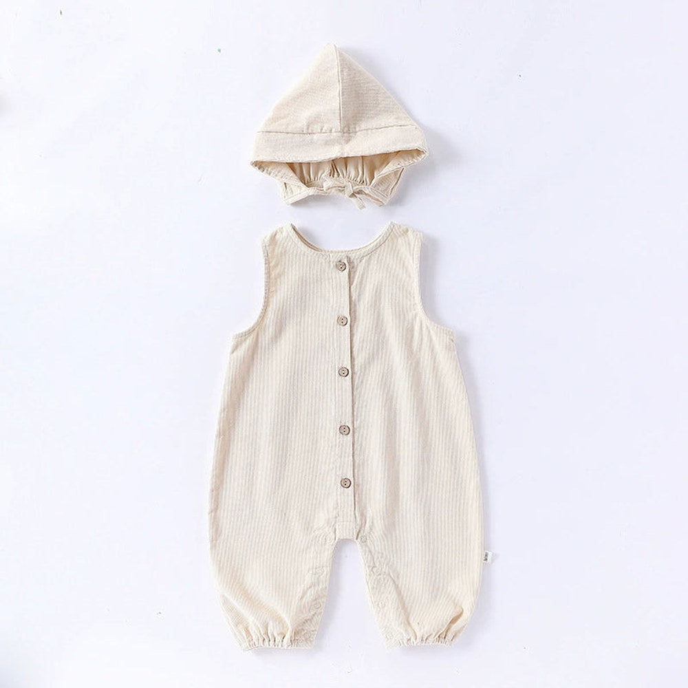 MyKids-USA® Baby Unisex Sleeveless Single Breasted Rompers Overalls with Hat