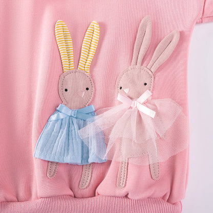 MyKids-USA® Girls Rabbits Cartoon Pattern Long Sleeves Sweatshirt and Plain Pants Clothing Set