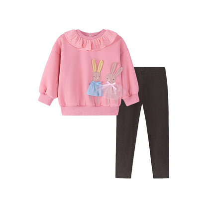 MyKids-USA® Girls Rabbits Cartoon Pattern Long Sleeves Sweatshirt and Plain Pants Clothing Set