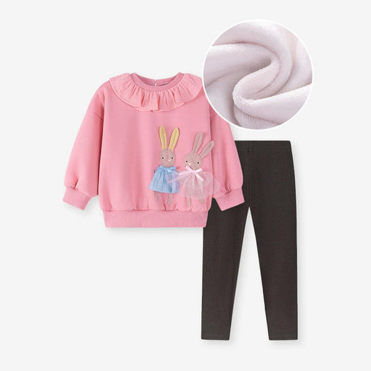 MyKids-USA® Girls Rabbits Cartoon Pattern Long Sleeves Sweatshirt and Plain Pants Clothing Set