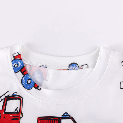 Fire Truck Kids Pajama Set – Long Sleeve Shirt and Pants, Cartoon Firefighter Design
