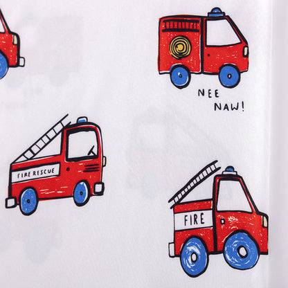 Fire Truck Kids Pajama Set – Long Sleeve Shirt and Pants, Cartoon Firefighter Design