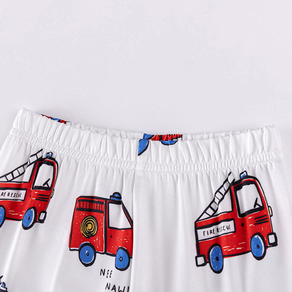 Fire Truck Kids Pajama Set – Long Sleeve Shirt and Pants, Cartoon Firefighter Design