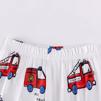 Fire Truck Kids Pajama Set – Long Sleeve Shirt and Pants, Cartoon Firefighter Design