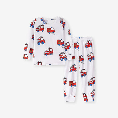 Fire Truck Kids Pajama Set – Long Sleeve Shirt and Pants, Cartoon Firefighter Design