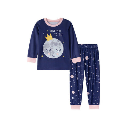 MyKids-USA® Baby and Kids Girls Universe Cartoon Pattern Long Sleeves Casual Pajamas Clothing Set