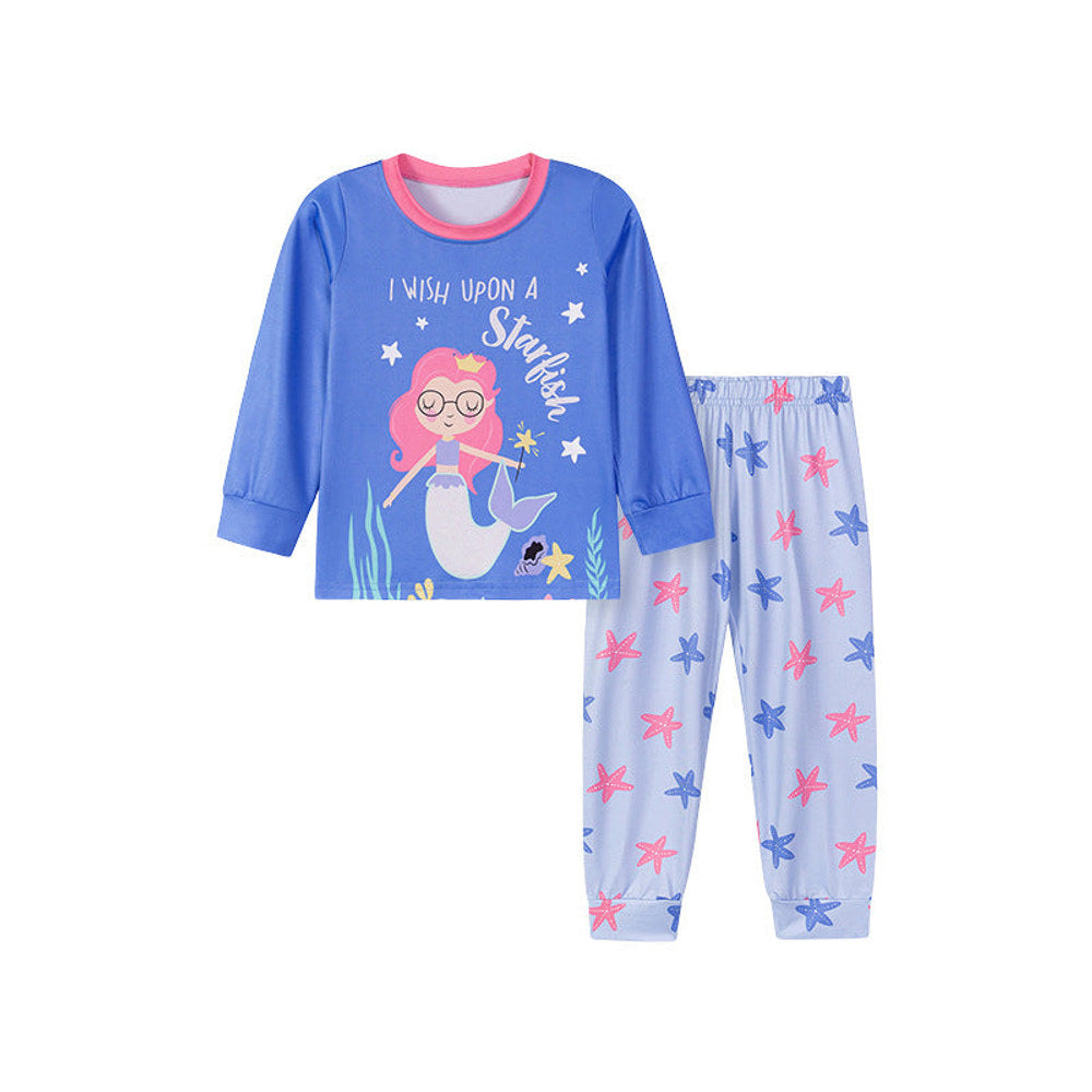 MyKids-USA Baby Kids Girls Marine Cartoon Pattern Long Sleeves Pajamas Set