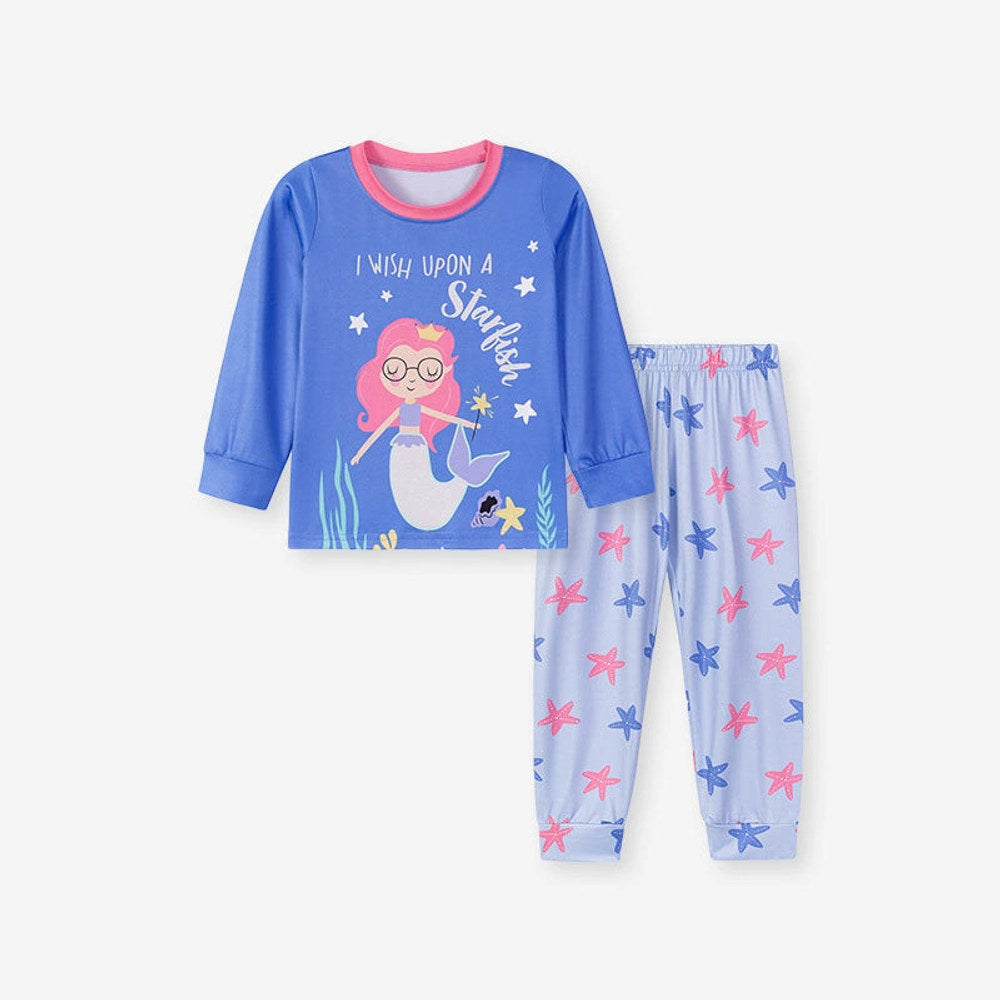 MyKids-USA Baby Kids Girls Marine Cartoon Pattern Long Sleeves Pajamas Set