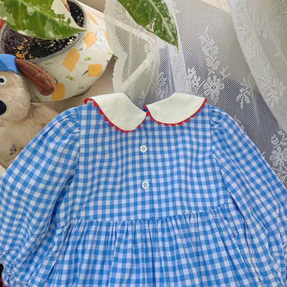 MyKids-USA® Girls Apples and Plaid Pattern Long Sleeves Dress