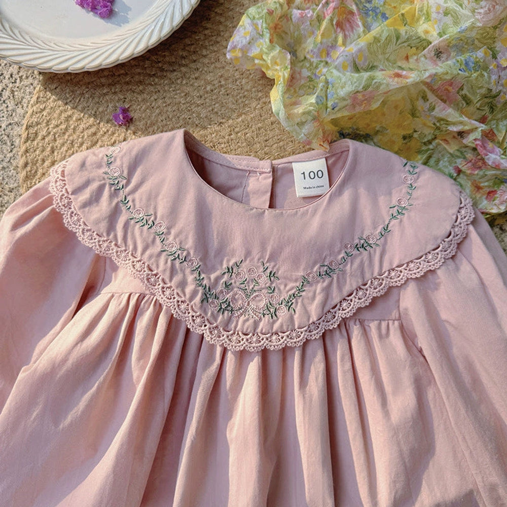 MyKids-USA® Girls French Flowers Embroidered Pattern Long Sleeves Dress