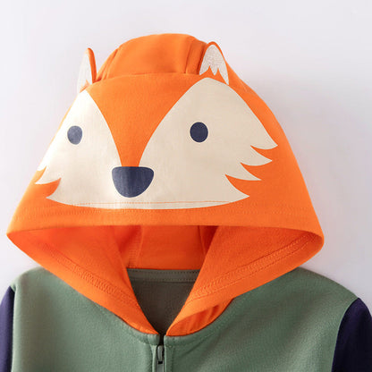 MyKids-USA® Boys Animals Cartoon Pattern Long Sleeves Zip-up Hooded Coat