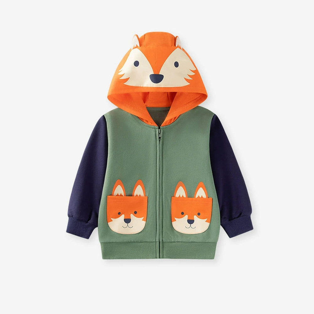 MyKids-USA® Boys Animals Cartoon Pattern Long Sleeves Zip-up Hooded Coat