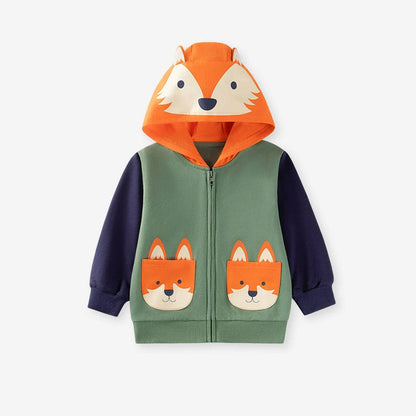 MyKids-USA® Boys Animals Cartoon Pattern Long Sleeves Zip-up Hooded Coat