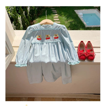 MyKids-USA® Baby Kids Girls Cherry Embroidered Pattern Long Sleeves Dress