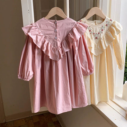 MyKids-USA® Baby Kids Girls Flowers Embroidered Pattern Long Sleeves Dress