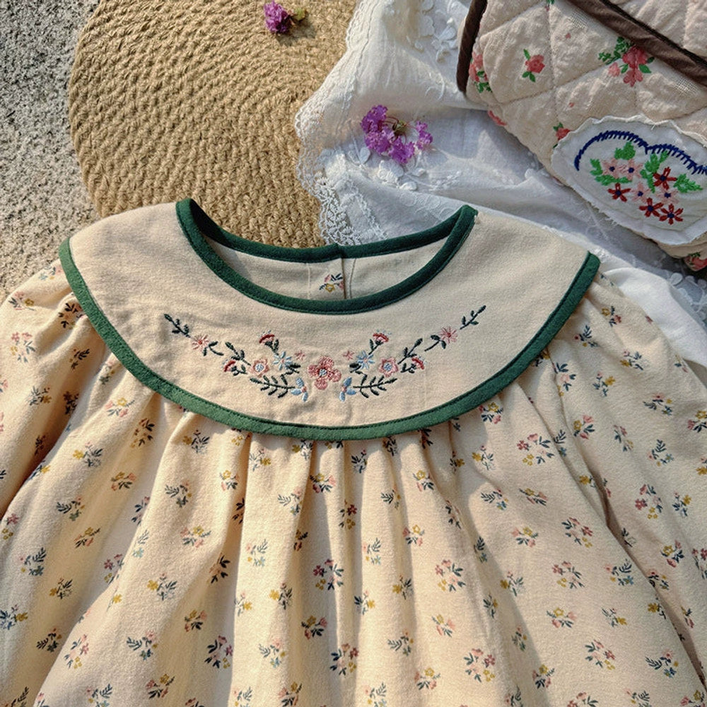MyKids-USA® Baby Kids Girls French Style Floral Pattern Long Sleeves Dress