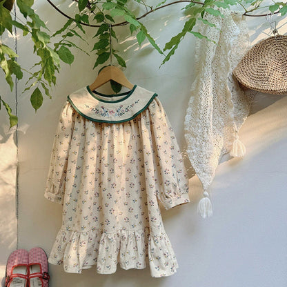 MyKids-USA® Baby Kids Girls French Style Floral Pattern Long Sleeves Dress