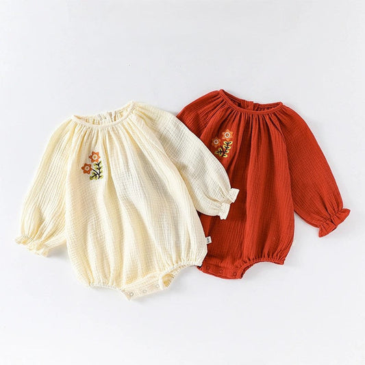 MyKids-USA® Baby Girls Long Sleeves Casual Flowers Embroidered Pattern bodysuit