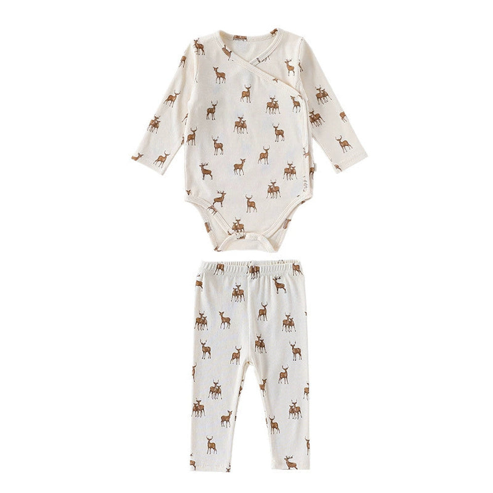 MyKids-USA® Baby Unisex Long Sleeves Casual Animals Pattern V Neck bodysuit and Pants Clothing Sets