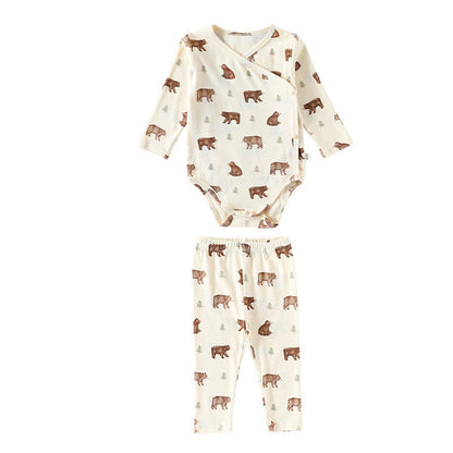 MyKids-USA® Baby Unisex Long Sleeves Casual Animals Pattern V Neck bodysuit and Pants Clothing Sets