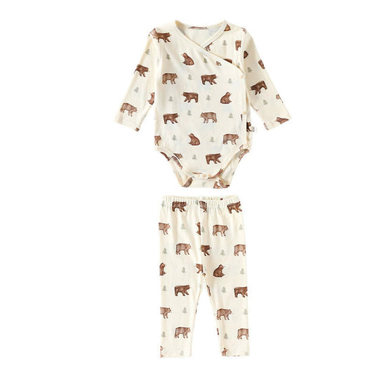 MyKids-USA® Baby Unisex Long Sleeves Casual Animals Pattern V Neck bodysuit and Pants Clothing Sets