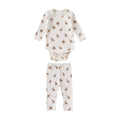 MyKids-USA® Baby Unisex Long Sleeves Casual Animals Pattern Crew Neck bodysuit and Pants  Clothing Sets
