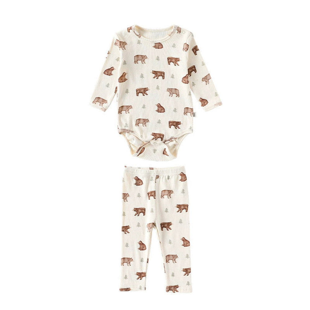 MyKids-USA® Baby Unisex Long Sleeves Casual Animals Pattern Crew Neck bodysuit and Pants  Clothing Sets