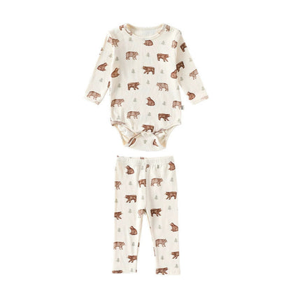 MyKids-USA® Baby Unisex Long Sleeves Casual Animals Pattern Crew Neck bodysuit and Pants  Clothing Sets